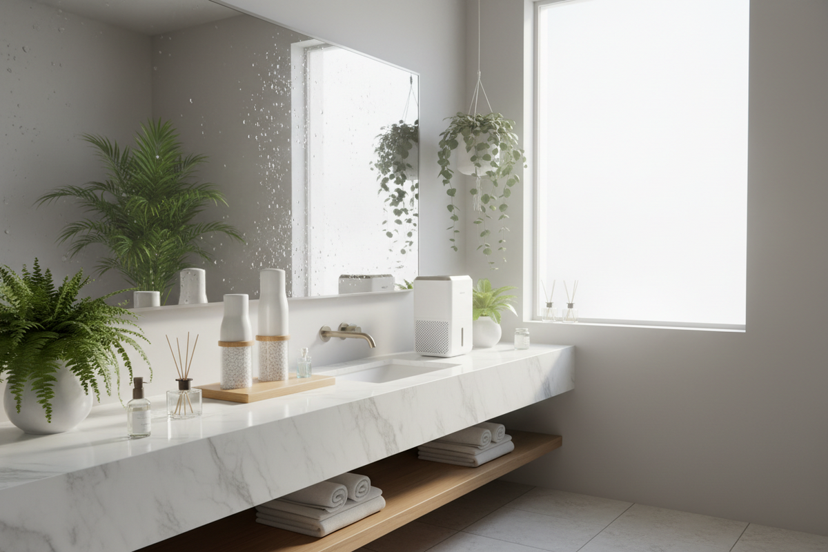 Bathroom Air Management With Everyday Humidity Balance, Moisture Absorbers, and Clean Atmosphere Collection