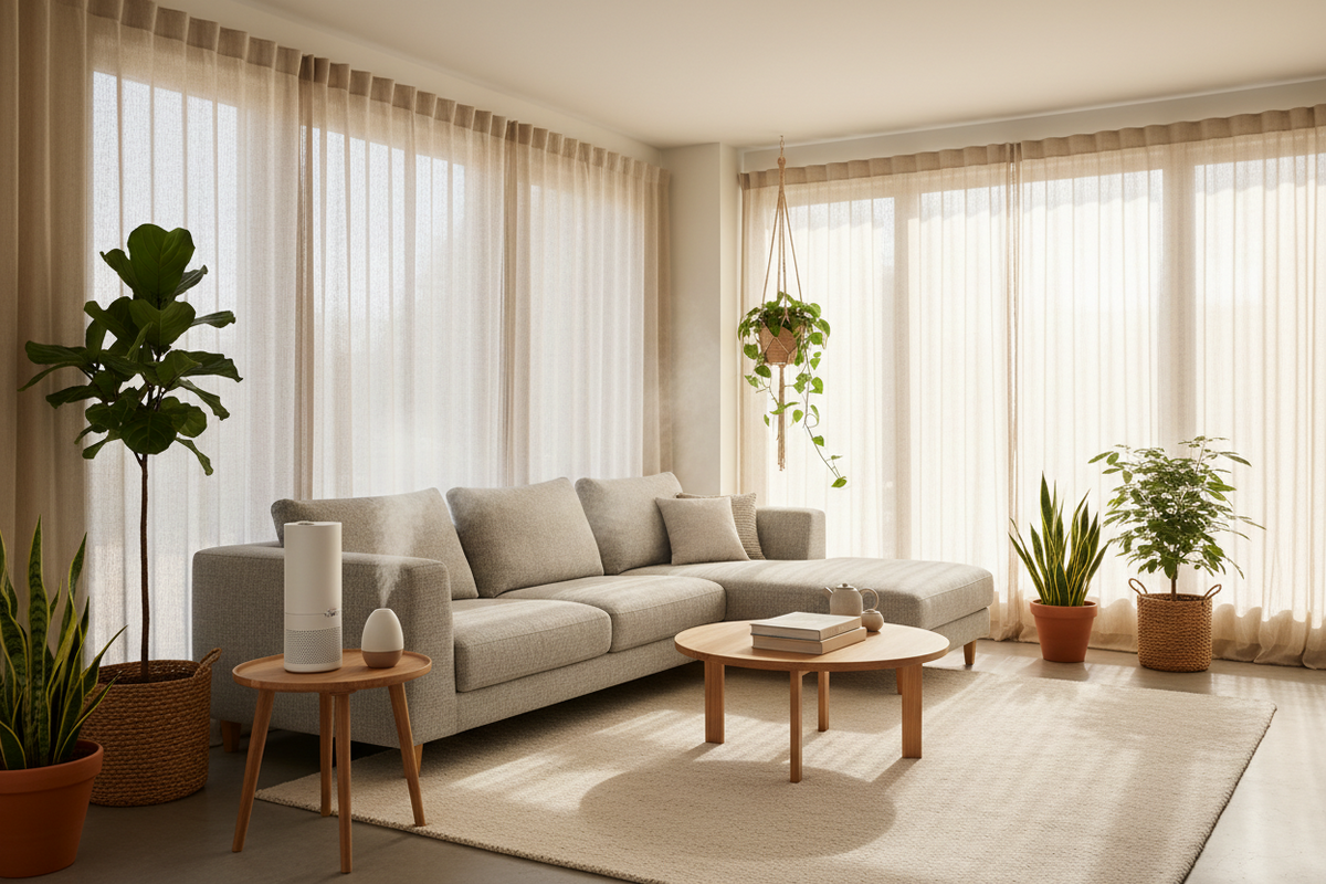 Creating a Healthier Living Room with Smart Humidity Control, Window Treatments, and Home Fragrance
