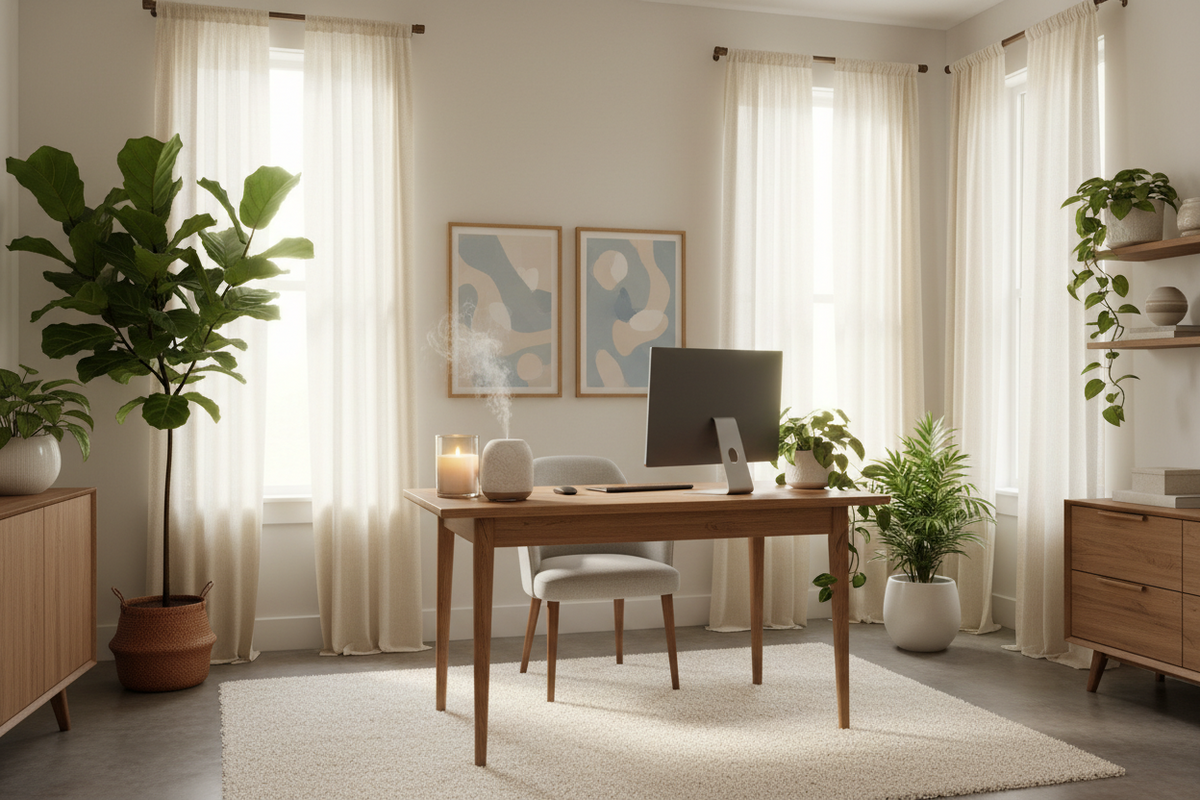 Creating a Relaxing Home Office With Window Treatments, Pure Air Essentials, and Home Fragrance