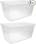 (2-Pack) 90QT transparent plastic storage boxes with lids, large white storage containers, measuring 29 L x 18 W x 13 H, with snap-on lids, suitable for home, office and commercial use. by Unknown