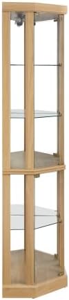 Elegant Corner Curio Cabinet with Lights & Tempered Glass Door, Wooden Display Cabinet with 4 Adjustable Glass Shelves & Mirrored Back for Living Room, Dining Room, Office (Oak) - Image 3