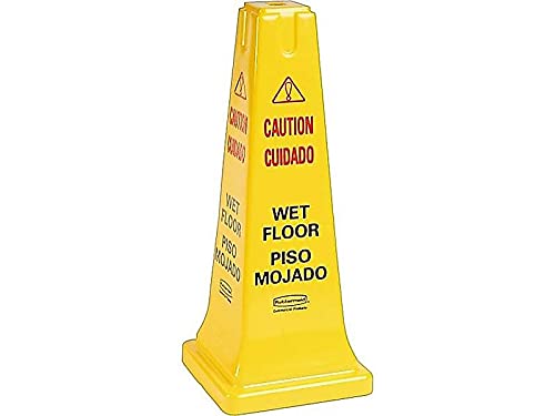 Rubbermaid Commercial Products Heavy-Duty Multilingual Caution/Warning Wet Floor Safety Cone for Restaurant/Grocery Store/Office/Facility/High-Traffic Area, Tall/Durable, 25", Yellow - Image 3