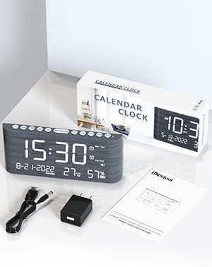 Mesqool Digital Alarm Clock, with Calendar Temperature and Humidity, Loud Volume, Dual Alarm, USB and Type-C Charging Ports, Dimmer, 12/24H, Snooze, Stylish Wood Grain Pattern Digital Clock for Décor - Image 8