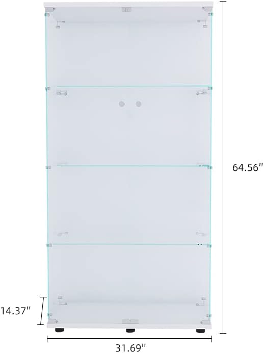 Yoluckea 4 Shelves Glass Display Cabinet with 2 Doors, Floor Standing Clear Glass Curio Cabinet Collection Display Case for Living Room Bedroom 64.56” x 31.69” x 14.37” White - Image 2