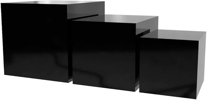 2 Pack Acrylic Display Riser Boxes 3 Piece No Lid Black Retail Product Riser 4", 5", 6" High Multi Level One Open Side Merchandise Storage Box POP Showcase by Marketing Holders by MarketingHolders