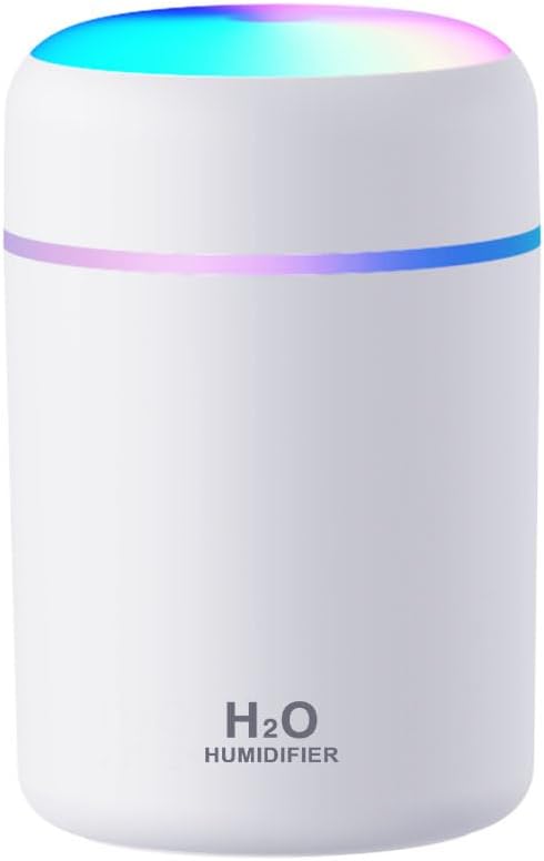 Portable Mini Humidifier, 300ml with Colorful LED Night Light, USB Personal Desktop Humidifier for Car Office Home Travel, Auto Shut-Off, 2 Mist Modes, Super Quiet by Unknown