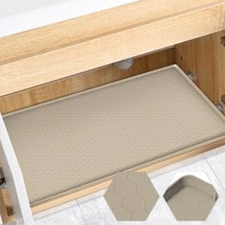 Waterproof Under Sink Mat 22" x 19", Silicone Cabinet Liner, Rubber Protector for Kitchen and Bathroom, Keeps Cabinets Clean, Dry, and Organized (Khaki) by FORWOS