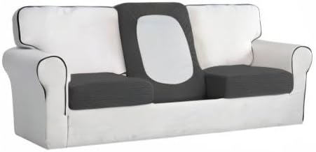 Easy-Going Stretch Individual Chair Couch Cushion Cover Sofa Cushion Furniture Protector Sofa slipcover Soft Flexibility with Elastic Bottom (3-Piece Sofa Cushion Cover, Dark Gray) - Image 8