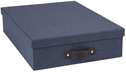Bigso Oskar Canvas Fiberboard Document Letter Box - File Organizer Box for Important Paperwork - Document Storage with a Lid & Leather Handle - 3.3 in x 10.2 in x 13.8 in - Gray (Pack of 2) - Image 3