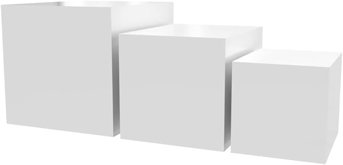 6 Pack Acrylic Display Riser Boxes White 3 Piece Retail Product Riser with Hollow Bottom 4", 5", 6" High Nesting Bins One Open Side Merchandise Storage Box POP Showcase by Marketing Holders by MarketingHolders