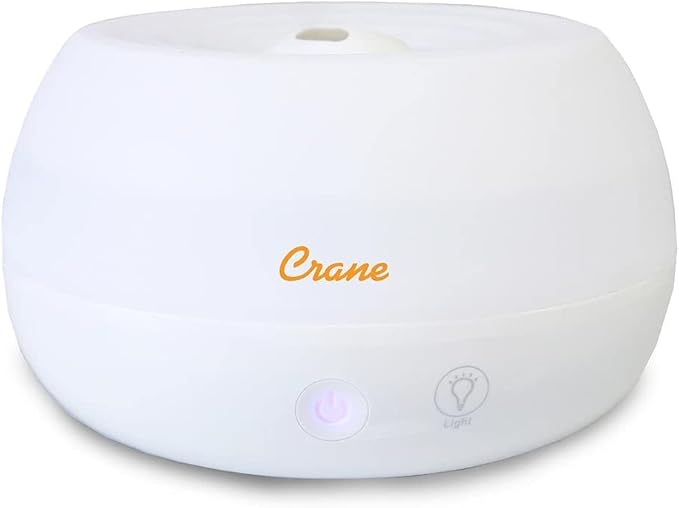 Crane Portable Ultrasonic Travel Humidifier & Aroma Diffuser – 0.2 Gallon Cool Mist, No Filter Required, Optional Essential Oil Tray, Whisper-Quiet for Babies, Travel, & Small Rooms (White) by Crane
