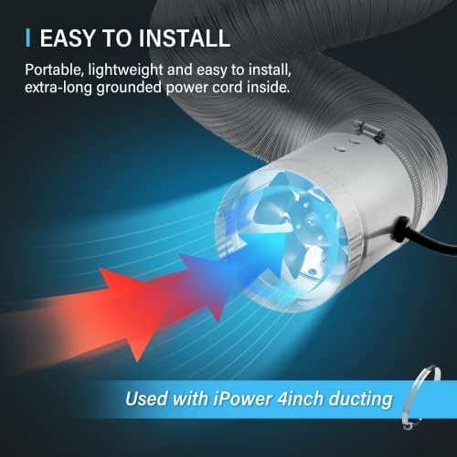 iPower 4 Inch Inline Booster Duct Fan 100 CFM HVAC Exhaust Ventilation Blower with Low Noise for Grow Tent, Basements, Bathrooms, Kitchens and Attics - Image 2