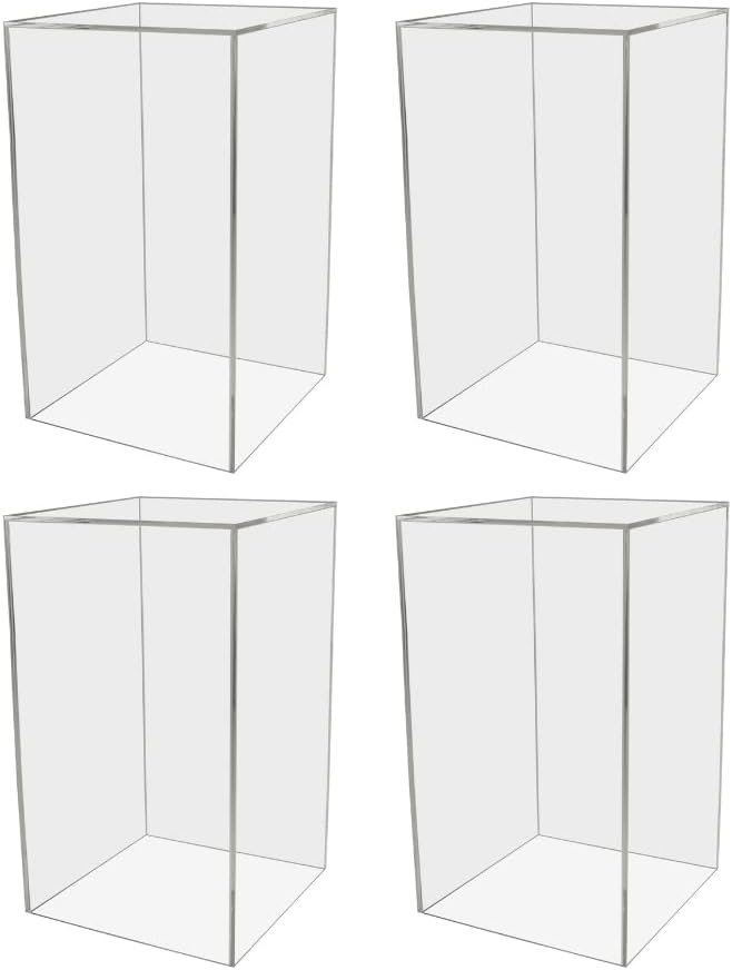 4 Pack Tall Display Box Clear Acrylic 12" x 12” x 19” No Lids Hollow Pedestal 5 Sided Display Trinkets Flowers Dust Cover Bin Collectibles Elevated Multi Use Showcase by Marketing Holders by MarketingHolders