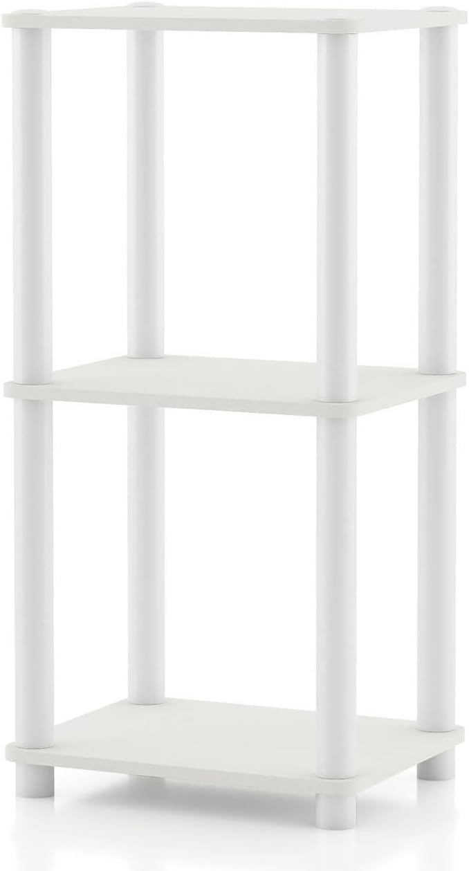 Homes: Inside + Out Apexa Modern 3-Tier Narrow Shelving Units, Collectibles Display Shelves, Easy Assembly Standing Shelf, Home Storage Organizer for Living Room, Bedroom, Office, White by HOMESInsideOut