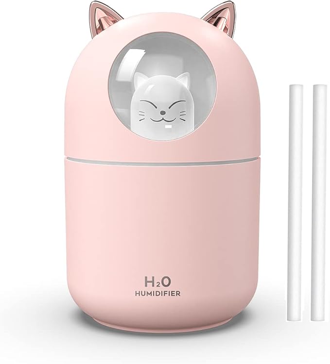 Portable 300ml Mini Cool Mist Humidifier With Night Light, USB Auto Shut-Off, Ultra-Quiet, 2 Spray Modes for Home Office Travel (Pink) by Dgffan