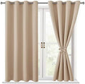 Hiasan Blackout Curtains for Bedroom, 52 x 54 Inches Long - Thermal Insulated & Energy Saving Window Curtains for Living Room, 2 Drape Panels Sewn with Tiebacks, Beige by Hiasan
