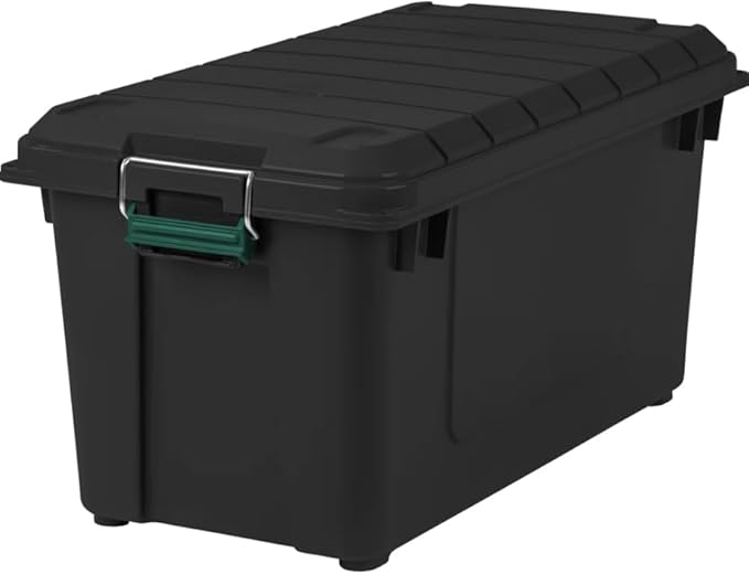 Generic Weathertight 82 Quart Stackable Storage Box with Airtight Gasket Seal Lid, Heavy Duty Containers with Tight Latches, Weather proof Bins for Closet Basement Attic, Black, RMG1022 by Unknown