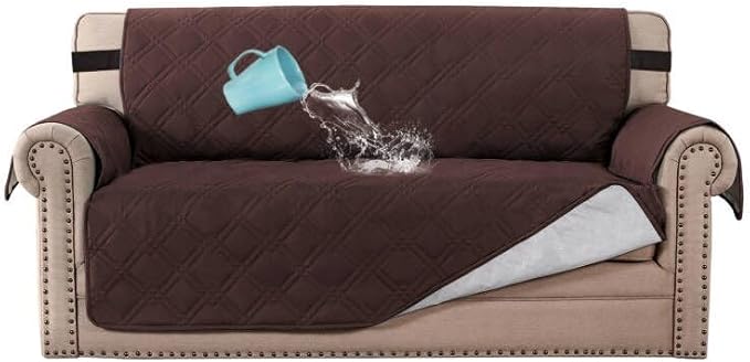 H.VERSAILTEX 100% Waterproof Sofa Slipcover Washable Loveseat Cover for 2 Cushion Cover Non-Slip Furniture Protector with Silicone Backing Couch Cover for Pets (Oversized Loveseat, Brown) by HVERSAILTEX
