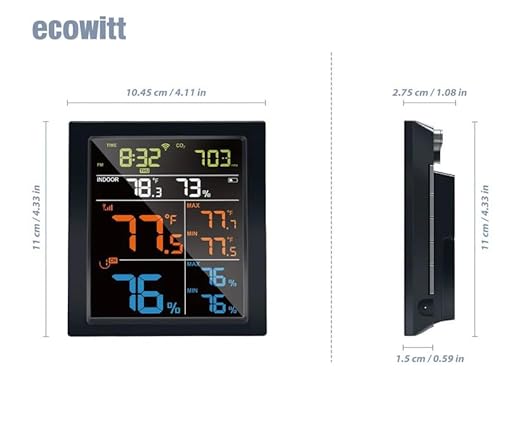 ECOWITT WN1821 Weather Station Kit, Includes WN1821 Indoor CO2 Detector Display Console, and Multi-Channel WN31 Thermometer and Hygrometer Sensor, 915 MHz - Image 3