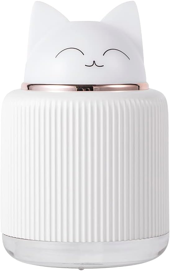 Mini Humidifier-Cute Cat Mist Humidifier for Kids Bedroom, Small Ultrasonic humidifier for Home Car Office with USB 2 LED Colors, Waterless Auto Shutoff, Quiet 300ml (Pink) - Image 6