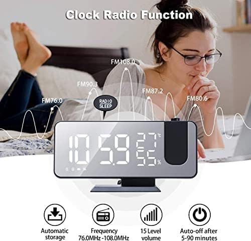 Projection Alarm Clock for Bedrooms Ceiling, Digital Clock Radio with USB Charger Port, Temperature & Humidity Display, 7.3” Large LED Display,12/24H,Snooze,Dual Loud Clock- 4 Dimmer - Image 3