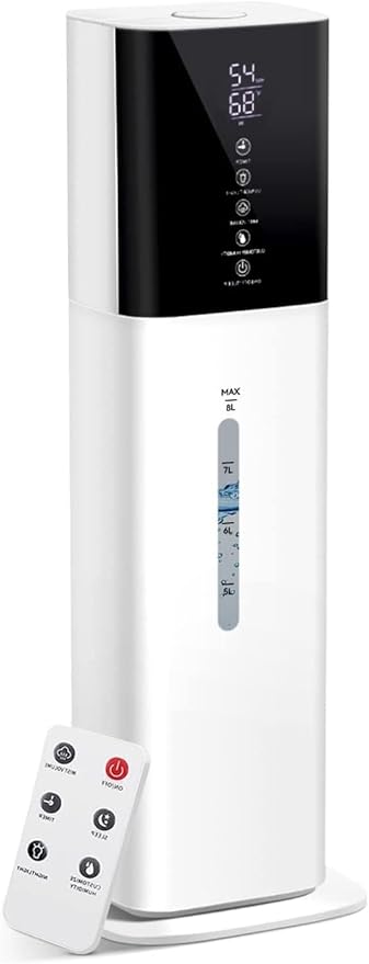 Humidifiers for Home, 8L Water Tank, Essential Oil Diffuser, Top Fill Humidifier, Low Noise, Cool Mist Humidifiers for Large Room, 3 Mist Level, 12H Timer, Customized Humidity, 360° Nozzle by KONSIDEN
