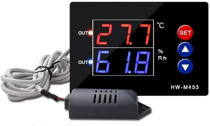 HW-M453 Digital Temperature Humidity Controller, Dual Output Relay For Heating Cooling, 12–24V DC 220V AC, -20 To 60°C, 0–100% RH Range, Panel Mount For Environmental Control(HW453-12V) by PETSTIBLE