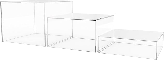 Marketing Holders 3 Piece Acrylic Display Riser Boxes Clear Retail Product Riser No Lid with Hollow Bottom 2", 4", 6" High Nesting Bins One Open Side Merchandise Storage Box - Image 7
