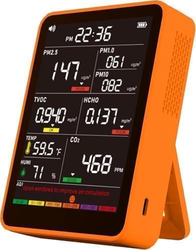 Professional Indoor Air Quality Monitor with AQI Beep Alarms, Portable Real-Time Detector for Home Cars Plants and Pets (Orange) - Image 9