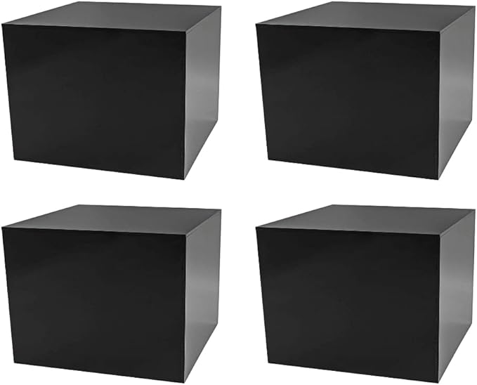 4 Pack Black Acrylic Display Box Counter Retail Merchandise Storage Bin No Lid with Open Bottom 7.75" x 7.75" x 6" Flippable One Piece Cubby for Tradeshows and Expos by Marketing Holders by MarketingHolders
