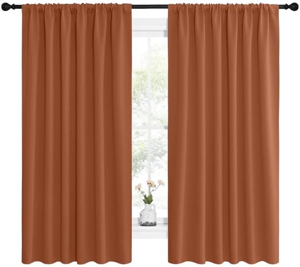 NICETOWN Blackout Curtains and Drapes - Thermal Insulated Solid Rod Pocket Blackout Draperies/Panels for Living Room, Bedroom (Burnt Orange, 1 Pair, 62 by 63 inches) - Image 2