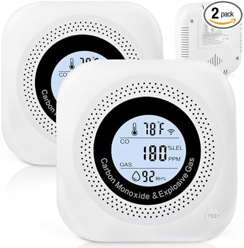 Carbon Monoxide Detectors, 2Pack 4-in-1 Natural Gas Leak Detector, Portable Carbon Monoxide Detector, Plug in Wall with AC Socket and Temperature & Humidity Monitoring for RV, Home, Hotel (White) by Unknown