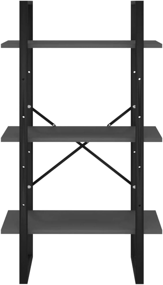 Grey Metal Medium Storage Shelf 11.8 x 23.6 x 41.3 in 3 Tier Rectangular Bookshelf Organizer Industrial Unit for Living Room Basement Bedroom - Image 6
