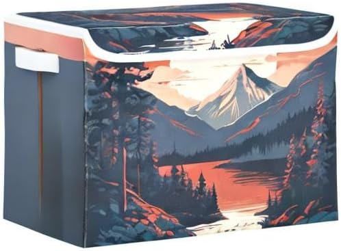xigua Mountains Trees Storage Bins with Lids and Carrying Handle,Foldable Storage Boxes Organizer Containers Baskets Cube with Cover for Home Bedroom Closet Office - Image 8