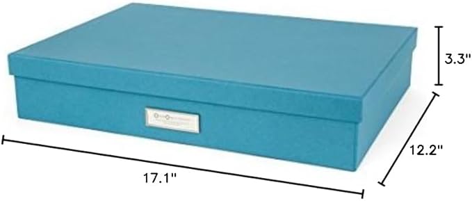 Bigso Sverker Fiberboard Legal and Art Storage Box | Scrapbook Storage Box for Loose Papers and More | Durable Document Boxes with Lid and Metal Label Holder | 17.1’’ x 12.2’’ x 3.3’’ | Turquoise - Image 6