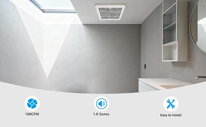 Tech Drive Bathroom Fan - 160 CFM, 1.0 Sone, No Attic Access Needed, 6-Inch Duct Very Quiet Ventilation Exhaust Fan, Easy to Install Ceiling Mounted, White,ETL Certified - Image 6