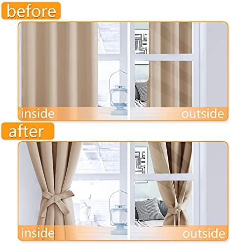 Hiasan Blackout Curtains for Bedroom, 52 x 54 Inches Long - Thermal Insulated & Energy Saving Window Curtains for Living Room, 2 Drape Panels Sewn with Tiebacks, Beige - Image 5