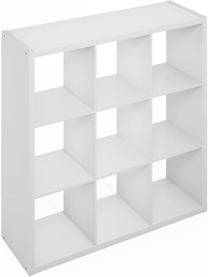 Furinno Simple Cube Storage Organizer, 9-Cube Display Shelf, Open Back Shelving Unit, Storage Shelves, Extra Thick Frame, for Organization and Storage, Living Room, Home Office, White by Furinno-FitsYourSpaceFitsYourBudget