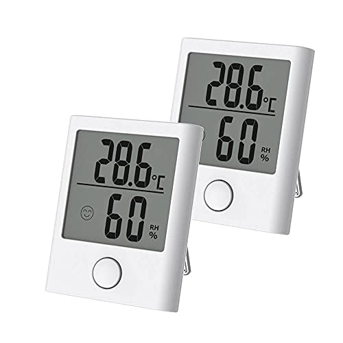 BALDR Digital Mini Hygrometer & Indoor Thermometer - Monitor Room Temperature & Humidity with a Hydrometer, Humidity Sensor, & Indoor Thermometer for Home, Office, Greenhouse, & More (White, 2 Packs) by BaldrInc