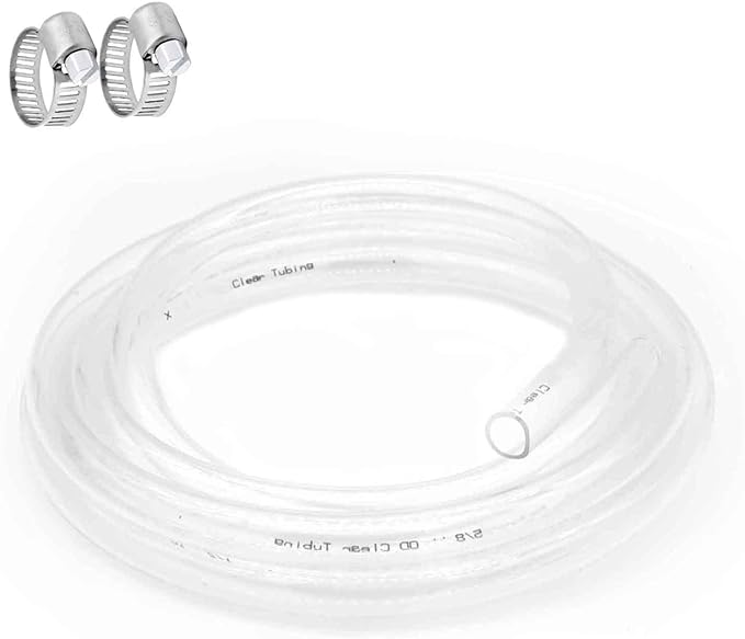Clear Vinyl Tubing 5/8" ID × 13/16" OD -25 Ft 60PSI,Flexible Plastic Tube,BPA Free Non-Toxic, Multipurpose Hybrid Clear Reinforced Tubing with 2 Screw Clamps by ProfessionalBrand