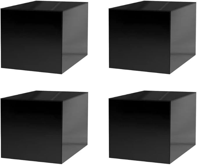 4 Pack 8 Inch Box Glossy Black Acrylic One Piece Display Box No Lid with One Open Side Versatile Square Plexiglass Merchandise Storage Bin or Retail Product Riser by Marketing Holders by MarketingHolders