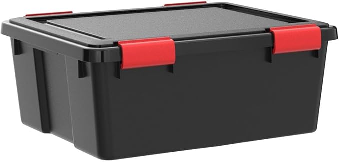 IRIS USA WeatherPro 31 Qt Storage Bins with Lids, 6 Pack, BPA-Free Plastic Gasket Box with Tight Latch and Seal, Stackable Nestable Tote Tub - Black/Red - Image 4