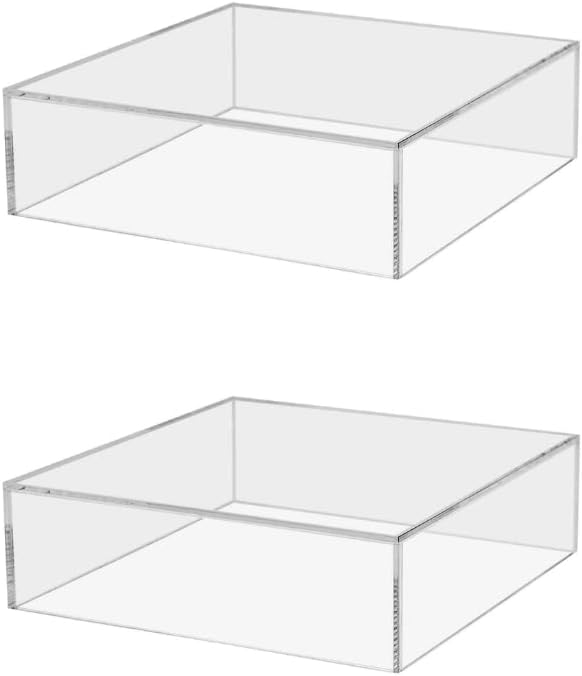 2 Pack Clear Acrylic Display Box with One Open Side No Lid 6.75" x 6.75 x 2 Versatile Plexiglass Merchandise Storage Bin or Retail Product Riser by Marketing Holders by MarketingHolders