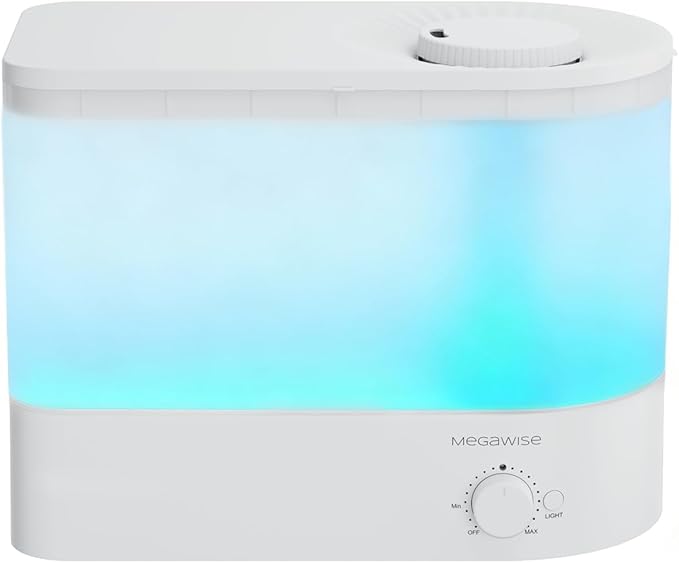 MEGAWISE 2025 Humidifier, 6L Large Capacity, 50H Runtime, Enjoy ultra-quiet, cool mist for your bedroom, nursery, or indoor plants. Top-fill design for effortless convenience (White) by MEGAWISE