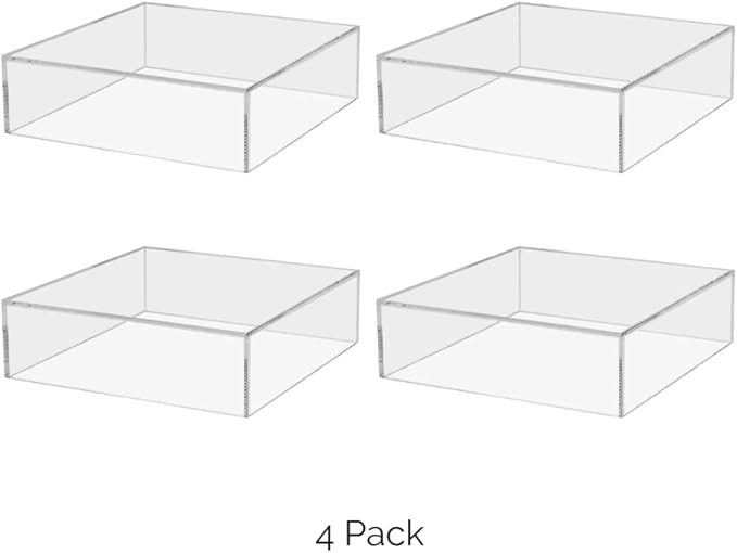 4 Pack Clear Acrylic Display Box with One Open Side No Lid 6.75" x 6.75 x 2 Versatile Plexiglass Merchandise Storage Bin or Retail Product Riser by Marketing Holders - Image 4