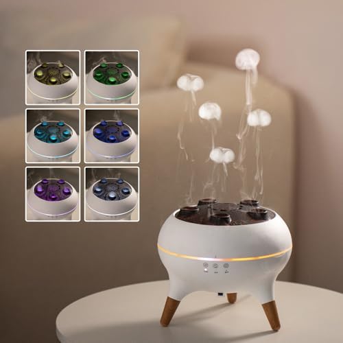 Jellyfish Essential Oil Diffuser,250ml Ultrasonic Aromatherapy Humidifier with 5-Nozzle Mist Ring,Sound Pickup Music Sync,7-Color LED Night Light,Remote Control, Quiet Desktop Decor for Home Office by DEALFUN