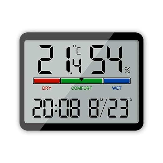 Digital Hygrometer Indoor Thermometer, Clock with Temp & Humidity, Temp Gauge with Comfort Indicator, Wall/Magnetic/Desk Alarm Clock for Bedroom, Baby Room, Office, Kitchen, Garage (Black) by LUZSCO