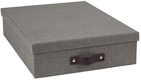 Bigso Oskar Canvas Fiberboard Document Letter Box - File Organizer Box for Important Paperwork - Document Storage with a Lid & Leather Handle - 3.3 in x 10.2 in x 13.8 in - Gray (Pack of 2) - Image 4
