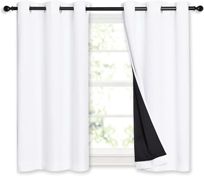 NICETOWN White 100% Blackout Curtains 45 inches Long, 2 Thick Layers Completely Blackout Window Treatment Thermal Insulated Lined Drapes for Small Window (1 Pair, 42 inches Width Each Panel) by NICETOWN