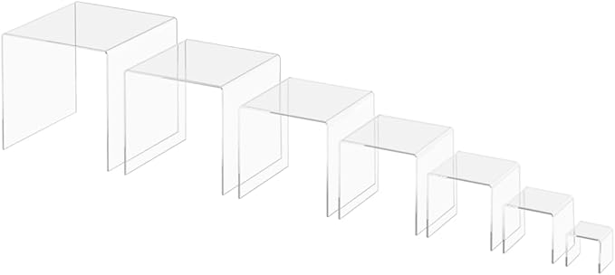 Marketing Holders Acrylic Riser Display Stands 2" Through 8" High 7 Pieces Clear Plastic Countertop Decorative Pedestal Tabletop Showcase for Jewelry Stores and Florists by MarketingHolders